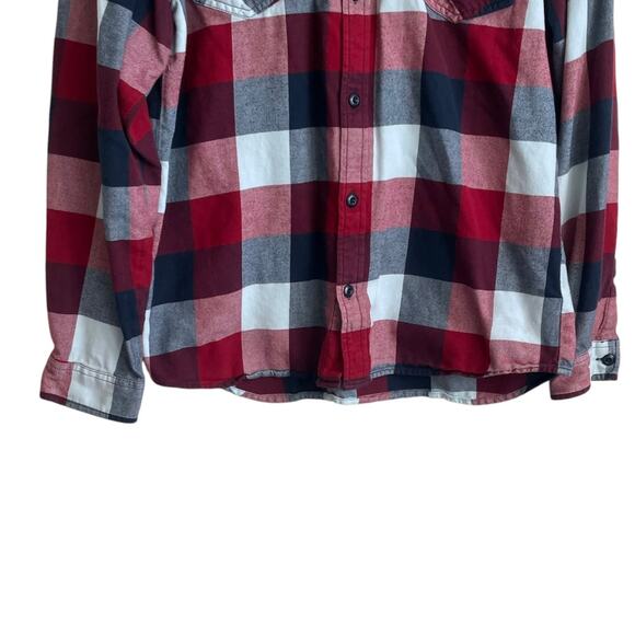 Vans Mens Shirt L Red Plaid Flannel Button Up Rugged Cabincore Travel Casual - Picture 8 of 10